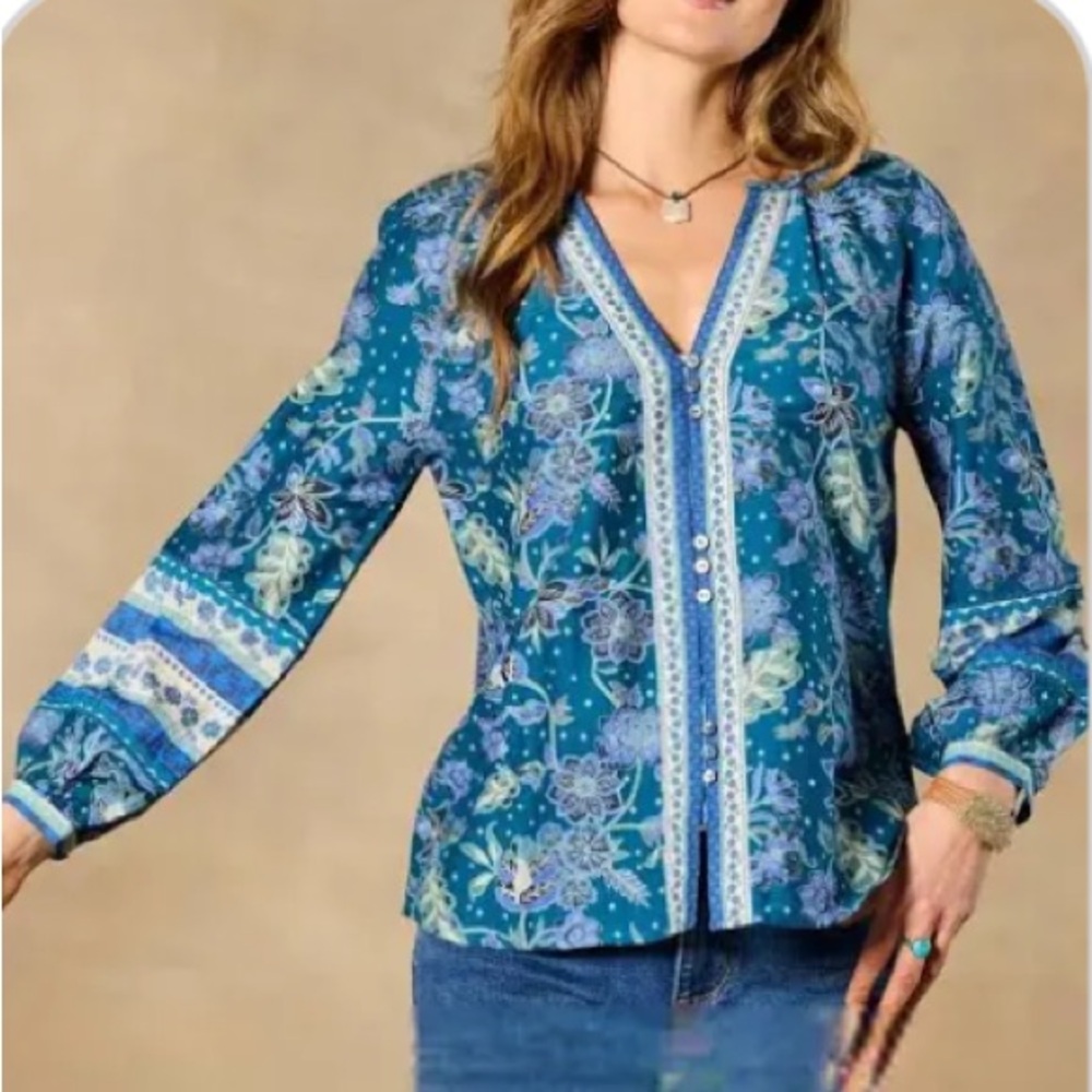 Sundance NWOT Arvilla Top blouse floral cotton silk balloon sleeves buttons XS